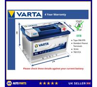 Varta N70 EFB START/STOP 70Ah 760cca 3yr Warranty
