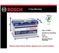 EFB Car Battery fits VW AMAROK POLO CARAVELLE CC 1.0 1.4 2.0 2.0D 2011 on Bosch