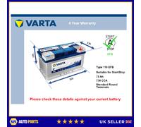EFB Car Battery E46 Varta 110 EFB 730A 75Ah 4Yr Warranty 315x175x175 Start Stop
