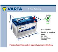 EFB Battery fits TOYOTA SUPRA DB2, DB8 2.0 2019 on Stop Start Varta 249H EFB New