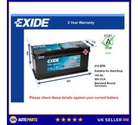 EFB Car Battery EL1000 Exide 019 EFB 900A 100Ah 3Yr WTY 353x175x190 Start Stop