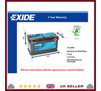 EFB Car Battery EL752 Exide 110 EFB 730A 75Ah 3Yr WTY 315x175x175 Start Stop