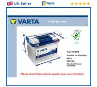 EFB Car Battery N60 Varta 027 EFB 640A 60Ah 4Yr Warranty 242x175x190 Start Stop