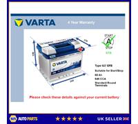 EFB Car Battery N60 Varta 027 EFB 640A 60Ah 4Yr Warranty 242x175x190 Start Stop