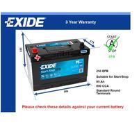 EFB Car Battery fits FORD RANGER ET, ET TDCi 2.5D 3.0D 99 to 12 Stop Start Exide