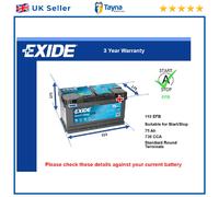 EFB Car Battery fits FORD TRANSIT CUSTOM 1.0 2.0D 2.2D 2012 on Stop Start Exide