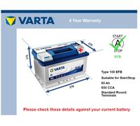 EFB Battery fits FORD FIESTA 2001 on Stop Start Varta 100 EFB 650A 65Ah Quality