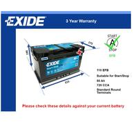 Car Battery EL800 Exide 288000R090 51832154 115EFB Genuine Quality Guaranteed