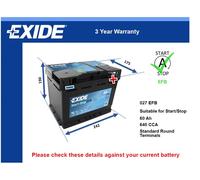EFB Car Battery fits VAUXHALL CROSSLAND X MOKKA GRANDLAND X Stop Start