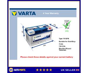 EFB Car Battery fits VOLVO XC60 XC70 C30 XC90 V60 V70 C70 98 to 18 Stop Start