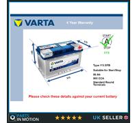 EFB Car Battery fits VAUXHALL VIVARO X82, X83 1.6D 1.9D 2001 on Stop Start Varta