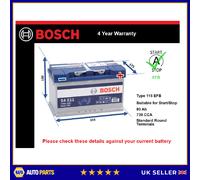 EFB Car Battery fits VW AMAROK POLO CARAVELLE CC 1.0 1.4 2.0 2.0D 2011 on Bosch