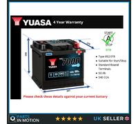 EFB Car Battery YBX7012 Yuasa 012 EFB 540A 50Ah 4Yr WTY 207x175x190 Start Stop