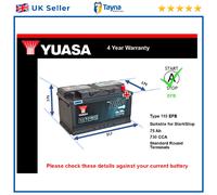 EFB Car Battery YBX7110 Yuasa 110 EFB 730A 75Ah 4Yr WTY 317x175x175 Start Stop
