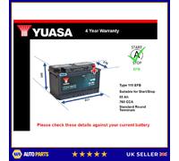 EFB Car Battery YBX7115 Yuasa 115 EFB 760A 85Ah 4Yr WTY 317x175x190 Start Stop