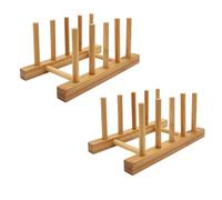 efbock Plate Rack Holder for Kitchen Cupboards Bamboo Wooden Chopping Board Tray Dish Rack Stand Drainers, Kitchen Cabinet Organizer for Plate/Cup/Pot Lid (2, 4 slots)