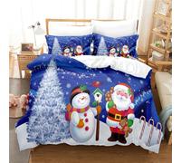 EFEMIR Cute Cartoon Santa Claus Snowmen Pattern Duvet Cover Bedding Set for Christmas King Size Siver Christmas Tree Snowfalkes Print Comforter Cover Set Kids Adult Quilt Cover Set with 2Pillowcases