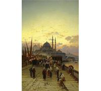 EfeMir Famous Painting Paintings Reproduction Picture On Canvas the Galata Bridge Constantinople By Hermann David Corrodi for Home Decor 60x90cm
