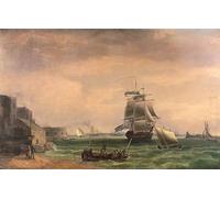 EfeMir Paintings Reproduction Picture On Canvas Famous Painting Men o war and Small Craft At Portsmouth Harbour by Whitcombe for Home Decor 60x90cm