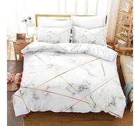 EFEMIR White Grey Marble Single Size Duvet Cover Set with Gold Lines Abstract 3D Geometry Marbling Print Kids Adult Comforter Cover Bedding Set Soft Microfiber Quilt Cover Set with 1Pillowcase