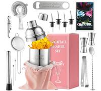 EFenegabos 19 Pcs Cocktail Shaker Set - Sisters Theme Cocktail Bartender Kit Stainless Steel Bar Tool Set, Martini Shaker Accessory with Cocktail Recipes Booklet Drink Mixer Shaker Gift for Sister