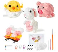 EFenegabos Farm Animals DIY Beginner Crochet Kit, 20 Kawaii Crochet Starter Art Craft Set with Needle Stuffing Step-by-Step Tutorial, Cute Pig Rabbit Handmade Knitting Toys for Boys Girls Birthday Gif
