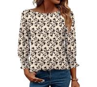 EFFAN Boho Tops for Women 3/4 Sleeve Fashion 2025 Boat Neck Floral Blouses Casual T Shirts Workout Tunic Top