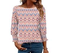 EFFAN Boho Tops for Women 3/4 Sleeve Fashion Summer 2025 Floral Blouses Boat Collar T Shirts Casual Workout Tunic Top