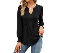 EFFAN Ladies for Her Long Sleeve V Neck The Holiday Elegant Xmas Floaty Womens Tunic Tops, Black XL (UK 18-20)