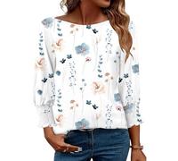 EFFAN Women Tops 3/4 Sleeve Loose Fit for Ladies Crew Neck Blouses Casual 2025 Summer Floral Tunic Top