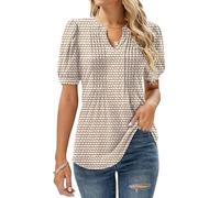 EFFAN Women Tops Summer Tunic Casual V Neck Pleated Short Sleeve 2025 T Shirts Flower Print Blouse My Orders Clothes Stripe L (UK 16-18)