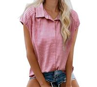 EFFAN Womens Blouse 100% Cotton Shirts V Neck Cap Sleeve Button Down Tops | Summer 2026 Ladies Loose Fit Work Blouse Casual Plaid T Shirts Striped Blouses