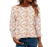 EFFAN Women's Crew Neck Tunic Tops 3/4 Sleeve for Women Loose Fit Casual T Shirts Summer 2025 Modern Floral Blouses