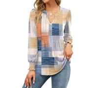 EFFAN Womens Tops V Neck Long Sleeve Christmas Elegant Floaty Floral Printed The Holiday Shirt Party Tunic Blouse, Colorful Plaid XL (UK 18-20)