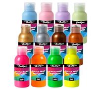 Effect Acrylic Paint Set - Neon, Metallic & Pastel Colours - 12 x 100 ml | Highly pigmented acrylic paints for art projects on paper, canvas, wood, stone, metal and acrylic pouring