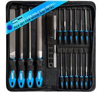 Effektwerk 21-Pc File Set for Metal, Wood & Plastic, Includes Large Round File, Half-Round File, Triangular File, Flat File, Wire Brush, Rasp, Storage Pouch & 14 Needle Files for Fine Finishing
