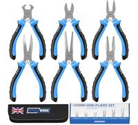 Effektwerk 6-Pc Mini Pliers Set, Linesman, Long Nose, Needle Nose, Bent Nose, Diagonal Cutting & Wire Cutters, Electrician Tool Kit w/Small Pouch, Use for Jewellery Craft & Electronic Repairs