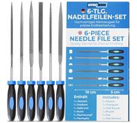 EffektWerk - 6 pc Needle File Set for Wood, Metal, Plastic and Jewellery - 150x3mm - Small Round, Half Round, Square, Triangle, Flat and Flat Pointed Files - Fine Finishing with Ergonomic Handles