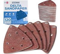 EffektWerk Delta Sandpapers (120 PK, 6 Holes) - 93mm Triangular Sanding Pads for Mouse Sanders - Self-Adhesive w/Hook & Loop Closure - Fine & Coarse Sanding w/ 40, 60, 80, 120, 180, 240 Grits