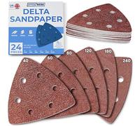 EffektWerk Delta Sandpapers (24 PK, 6 Holes) - 93mm Triangular Sanding Pads for Mouse Sanders - Self-Adhesive w/Hook & Loop Closure - Fine & Coarse Sanding w/ 40, 60, 80, 120, 180, 240 Grits