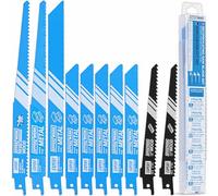 EffektWerk - Reciprocating Saw Blade Set - 10 Pieces - Heavy-Duty HCS Steel Sabre Saw Blades for Wood, Metal & Plastic - 6/10/14/18 TPI