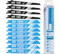 EffektWerk - Reciprocating Saw Blade Set - 12 Pieces - Heavy-Duty HCS Steel Sabre Saw Blades for Wood, Metal & Plastic - 6/10/14/18 TPI