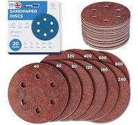 EffektWerk Sanding Discs (20 PK, 6 Holes) - 150mm Sandpaper for Random Orbital Sanders - Self-Adhesive w/Hook & Loop Closure - Fine & Coarse Grinding w/ 40/60/80/120/180/240/320/400/600/800 Grits