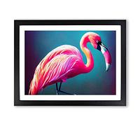 Effervescent Flamingo Framed Print | A3 Black Framed Wall Art | Ready to Hang | Modern Animal Picture | Living Room Bedroom Lounge Office