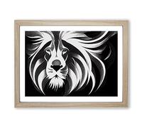 Effervescent Lion Abstract BLK Framed Print | A4 Oak Framed Wall Art | Ready to Hang | Abstract Animal Picture | Living Room Bedroom Lounge Office