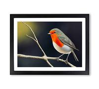 Effervescent Robin Bird H1022 Framed Print for Living Room Bedroom Home Office Décor, Wall Art Picture Ready to Hang, Black A3 Frame (46 x 34 cm)