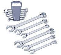 EFFICERE 6-Piece Metric and SAE Flare Nut Wrench Set with Rack | Metric 10mm - 17mm, Inch 3/8” - 11/16” | Cr-V Steel, 6-Point Double-End Design, Best Line Wrench for Fuel, Brake, Air Conditioning
