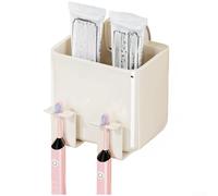 Efficient bathroom countertop organizer with suction cup mounted bracket for holding toothbrushes and dental essentials (With Cup White)