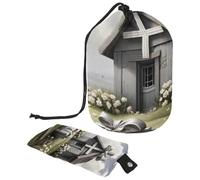 Efficient & Compact: Foldable Portable Cosmetic Bag for Women, The Ultimate Toiletry Storage Solution, Grey Easter Cross House