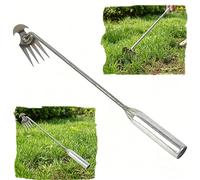Efficient Manual Garden Weeder Tool - Durable 4-Tine Manganese Steel Root Puller for Easy Weed Removal, Essential Hand Tool for Gardening Enthusiasts (Silver)